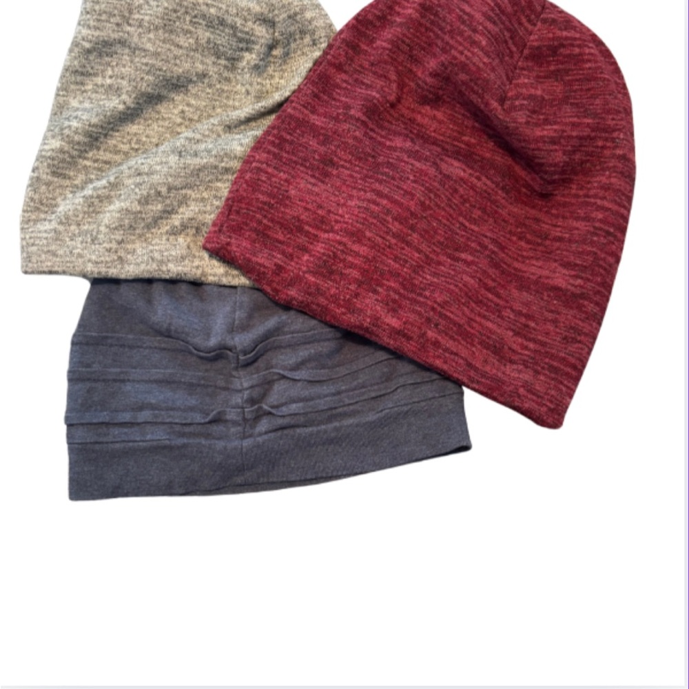 Set of Three hair caps 2 have silk inner lining - Red, Gray, and dark grey